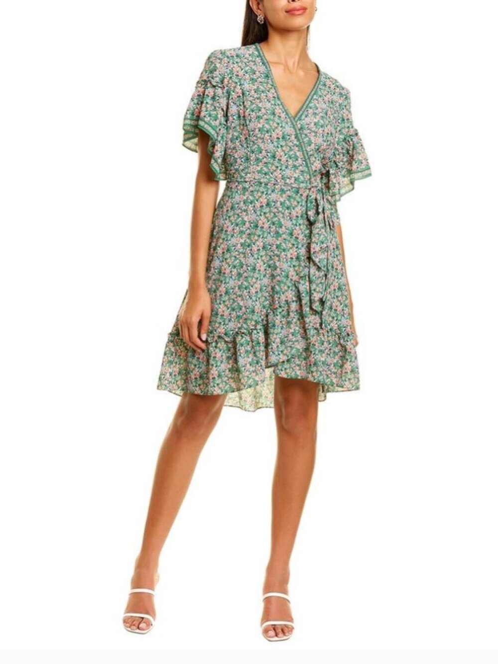 Max Studio Green Floral Wrap Dress Romantic Garden Party Feminine Small